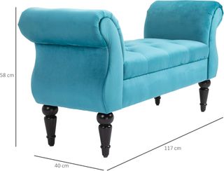 Banco de Fondo en Estilo Vintage, Estructura de Madera y Asiento Acolchado Estilo Chesterfield, Azul 117 X 40 X 58Cm