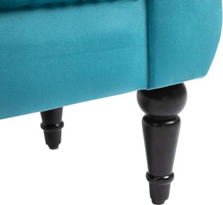 Banco de Fondo en Estilo Vintage, Estructura de Madera y Asiento Acolchado Estilo Chesterfield, Azul 117 X 40 X 58Cm