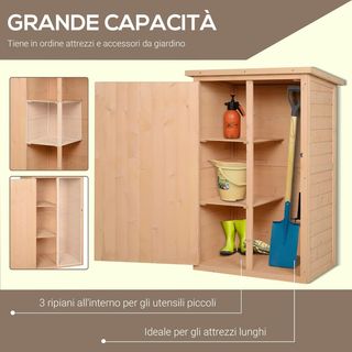 Casita de Jardín de Madera con Techo Impermeable, Armario para Herramientas de Exterior con 2 Estantes, 75X56X115Cm, Color Madera