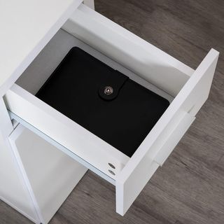 Escritorio Esquinero Moderno de Madera Con Cajón, Armario y Estantes, Mobiliario para Oficina y Casa, Blanco