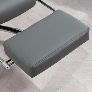 Silla De Oficina Ergonómica Presidencial De Piel PU, Silla De Oficina Giratoria Con Respaldo Alto Reclinable 145°, Altura Regulable Y Reposapiés Extraíble, Gris