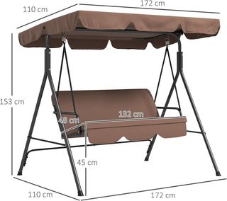 Columpio de Jardín de 3 Plazas con Techo Parasol Regulable, Columpio de Exterior con Asiento Transpirable en Textilene y Metal, Capacidad de Hasta 240 Kg, 172X110X153 Cm, Marrón