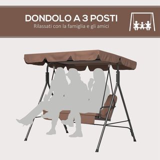 Columpio de Jardín de 3 Plazas con Techo Parasol Regulable, Columpio de Exterior con Asiento Transpirable en Textilene y Metal, Capacidad de Hasta 240 Kg, 172X110X153 Cm, Marrón