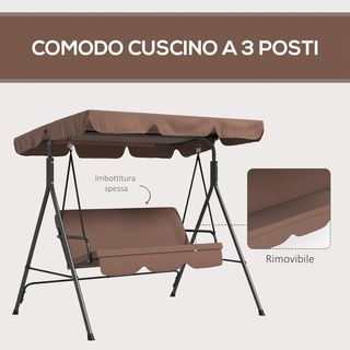 Columpio de Jardín de 3 Plazas con Techo Parasol Regulable, Columpio de Exterior con Asiento Transpirable en Textilene y Metal, Capacidad de Hasta 240 Kg, 172X110X153 Cm, Marrón