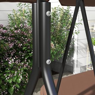 Columpio de Jardín de 3 Plazas con Techo Parasol Regulable, Columpio de Exterior con Asiento Transpirable en Textilene y Metal, Capacidad de Hasta 240 Kg, 172X110X153 Cm, Marrón