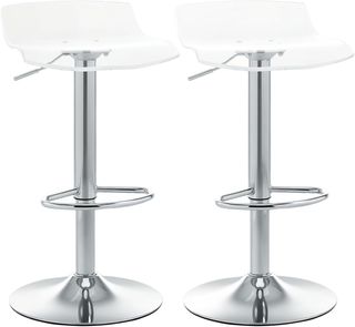 Set di 2 Sgabelli da Bar con Altezza Regolabile, Sgabelli da Cucina Alti con Sedile Girevole e Poggiapiedi in Metallo e Acrilico, 39X39X67-87 Cm, Trasparente
