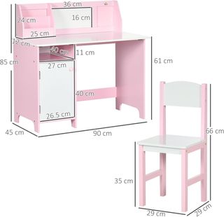 Conjunto Mesa y Sillas para Niños de 5-8 Años en Madera con Banco Escolar, Conjunto de Muebles para Niños con Espacio de Almacenamiento y Pizarra Blanca y Silla, Blanco y Rosa