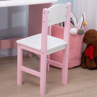 Conjunto Mesa y Sillas para Niños de 5-8 Años en Madera con Banco Escolar, Conjunto de Muebles para Niños con Espacio de Almacenamiento y Pizarra Blanca y Silla, Blanco y Rosa