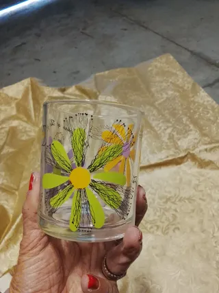 Set 6 Bicchieri in vetro decorato con fiori