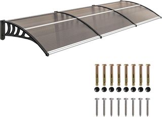 Toldo de Exterior 303X96Cm, Toldo para Exterior de Policarbonato y Aluminio, para Balcón Ventanas y Puertas, Marrón