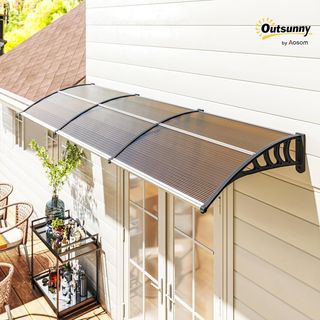Toldo de Exterior 303X96Cm, Toldo para Exterior de Policarbonato y Aluminio, para Balcón Ventanas y Puertas, Marrón