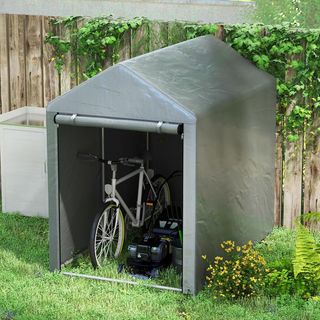 Garaje Moto para Exterior Almacenamiento anti UV Con Entrada de Cremallera, Tenda Garaje para Bicicletas y Herramientas en Metal Galvanizado y Tejido PE, 120X179X165 Cm, Gris Claro