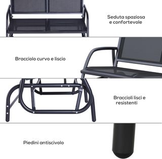Banco de Columpio de Jardín de 2 Plazas en Metal y Tejido de Malla Transpirable, 120X70X85Cm, Negro