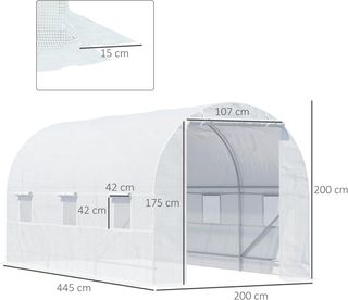 Invernadero para Huerto Con 6 Ventanas Y Puerta Enrollable, Invernadero De Jardín en Forma de Túnel, Invernadero para Plantas Con Estructura de Metal Y Tela de Polietileno, 4.5X2X2M, Blanco