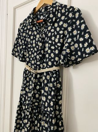 Vestido Zara Negro Estampado Flores Talla L