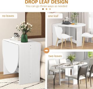 Mesa de Comedor Plegable, 163X80 cm Escritorio Plegable Ahorra Espacio Con 2 Alas Ovaladas para 6 Personas, Mesa de Cocina con Alas, Ideal para Sala de Estar, Casa, Oficina, Blanca