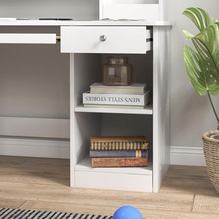 Escritorio para Niños con Silla, Banco Escolar para Niños de 5 a 8 Años en Madera con Estante y Silla, Blanco