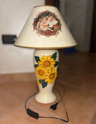 Lampada da tavolo vintage con girasoli e angiolett