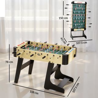 Futbolín Plegable, Biliardino Pieghevole con Manici Antiscivolo, 8 Barre, 22 Giocatori, 2 Palle, Marcatore, per Bambini e Adulti, per Scuola, Ufficio, Feste, 118X107.5X78 Cm, Colore Legno