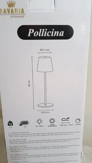 Lampada da tavolo ricaricabile Bavaria