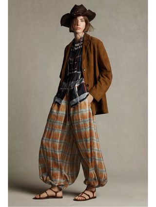 Pantalon bombacho cuadros ramio