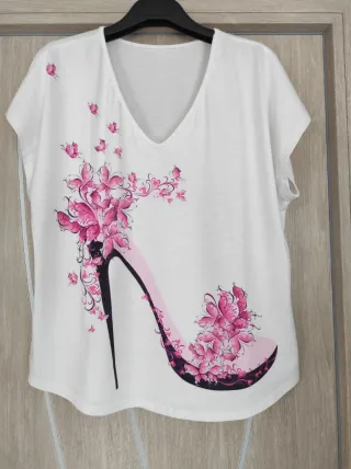 T-shirt donna stampa tacco floreale tg XL