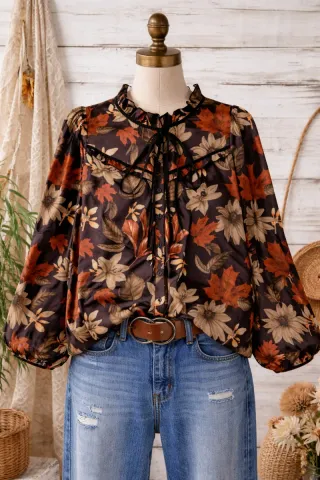 Blusa floral marrón y naranja