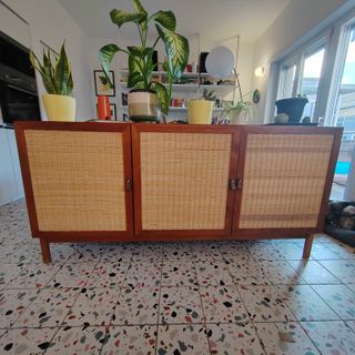 Credenza vintage rattan e legno