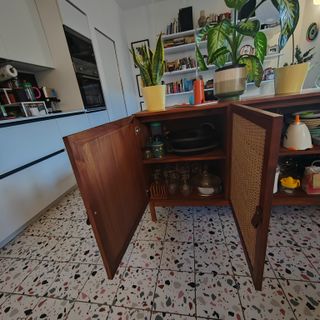 Credenza vintage rattan e legno