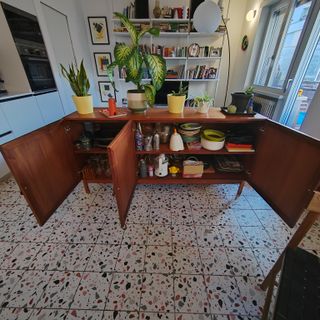 Credenza vintage rattan e legno