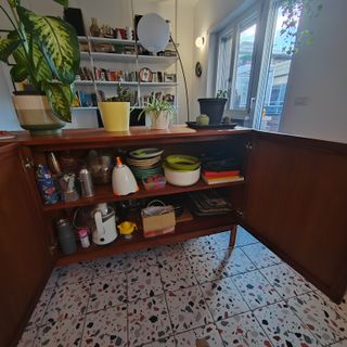 Credenza vintage rattan e legno