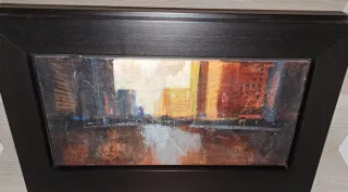 Cuadro óleo sobre tabla paisaje urbano