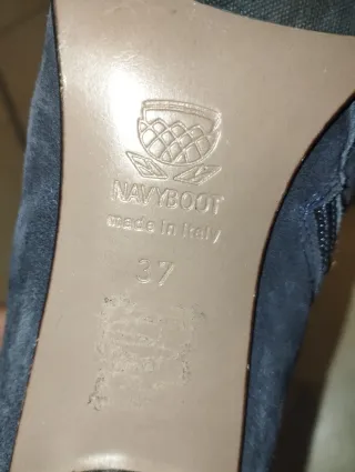 Stivaletti donna blu con cinturini marroni