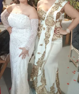 Vestido Gitano Blanco y Dorado