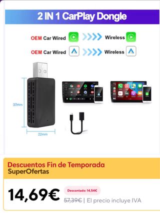 Adaptador CarPlay Inalámbrico Android/Apple