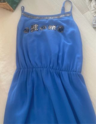 Vestido fiesta azul X con pedrería