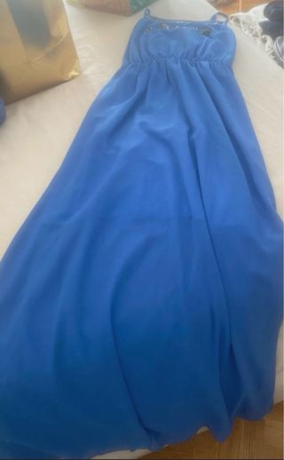 Vestido fiesta azul X con pedrería
