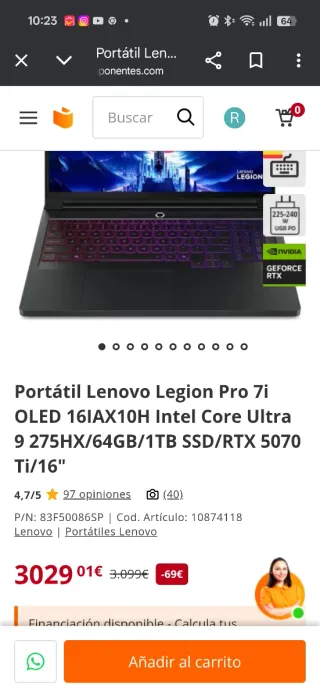 Portátil Lenovo Legion Pro 7i OLED