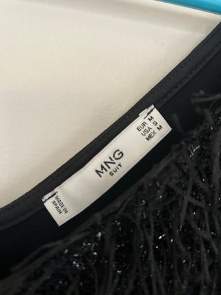 Top Mango fiesta negro flecos tirantes Talla M