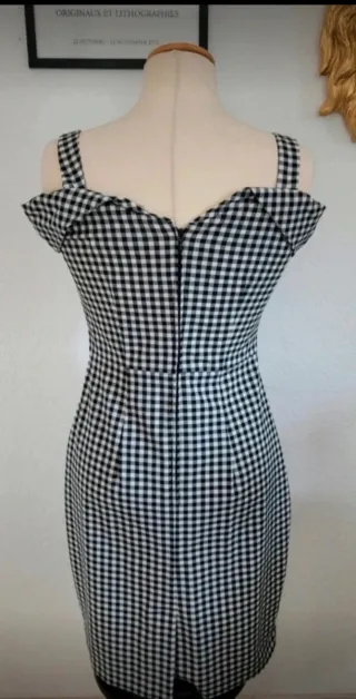 Vestido Orsay cuadros blanco y negro