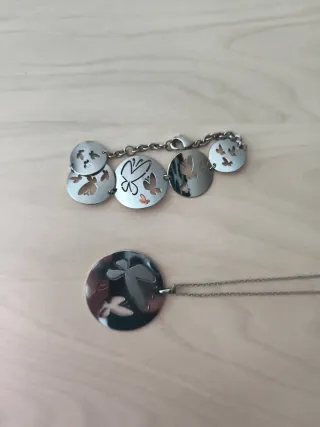 Collar y pulsera acero mariposas