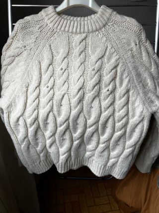 Jersey Zara Blanco Trenzado Perlas Talla M/L