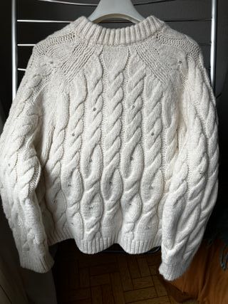 Jersey Zara Blanco Trenzado Perlas Talla M/L