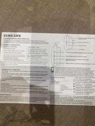 Auriculares Bluetooth 5.0 EURO LIFE Negros