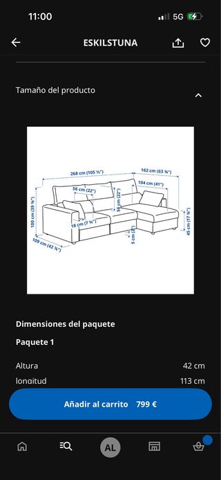 Sofá modular gris Ikea Eskilstuna