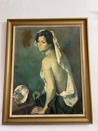 Cuadro antiguo mujer con velo