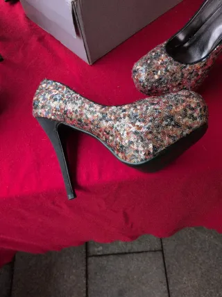 Zapatos de fiesta lentejuelas oro talla 41