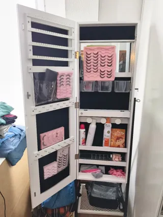 Espejo Joyero blanco con luz led interior