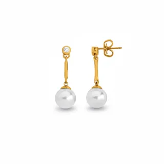 Pendientes Perla 10mm y Circonita Dorados