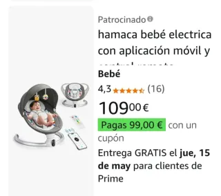 Hamaca bebé con capota y cojín nube